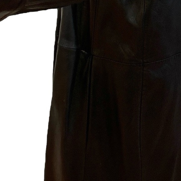 90s BLACK LAMBSKIN LEATHER MAXI TRENCH COAT HIGH COLLAR MINIMALIST MATRIX TIBOA - Picture 15 of 15